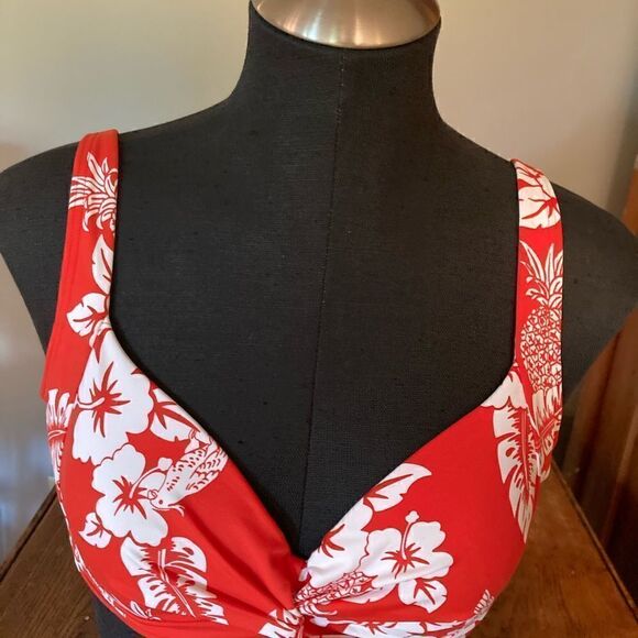 Land’s End twist front bikini top orange floral print underwire adjustable 8 - Picture 2 of 7